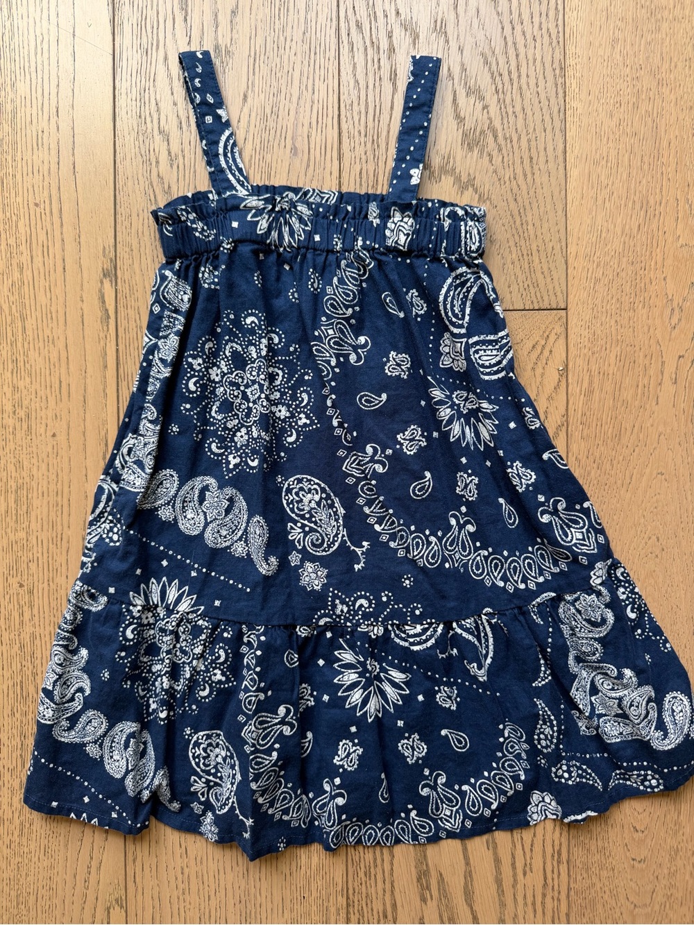 GAP Girls Navy White Bandana-Print Tiered Summer Dress w/ Tank Straps Size S